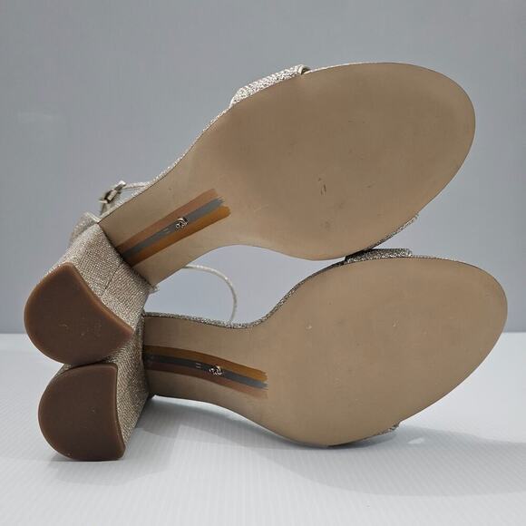 NEW Sam Edelman Yaro Sandal Heel Womens 11 Metallic Gold Sparkly Glam Mesh - Picture 11 of 13